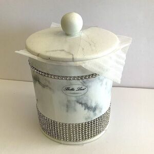 Bella Lux Bathroom Vanity Faux Marble Rhinestone Container New